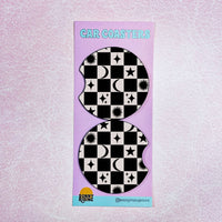 Black Moon and Stars Checker Pattern-Coaster