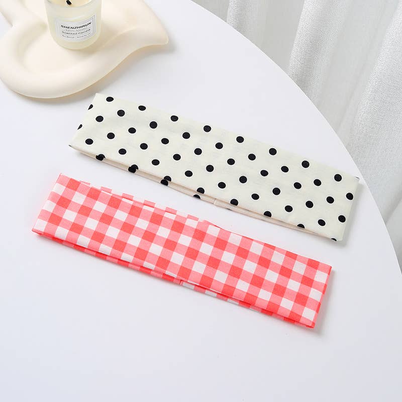 Red Gingham & Black Polka Dot Headband Set