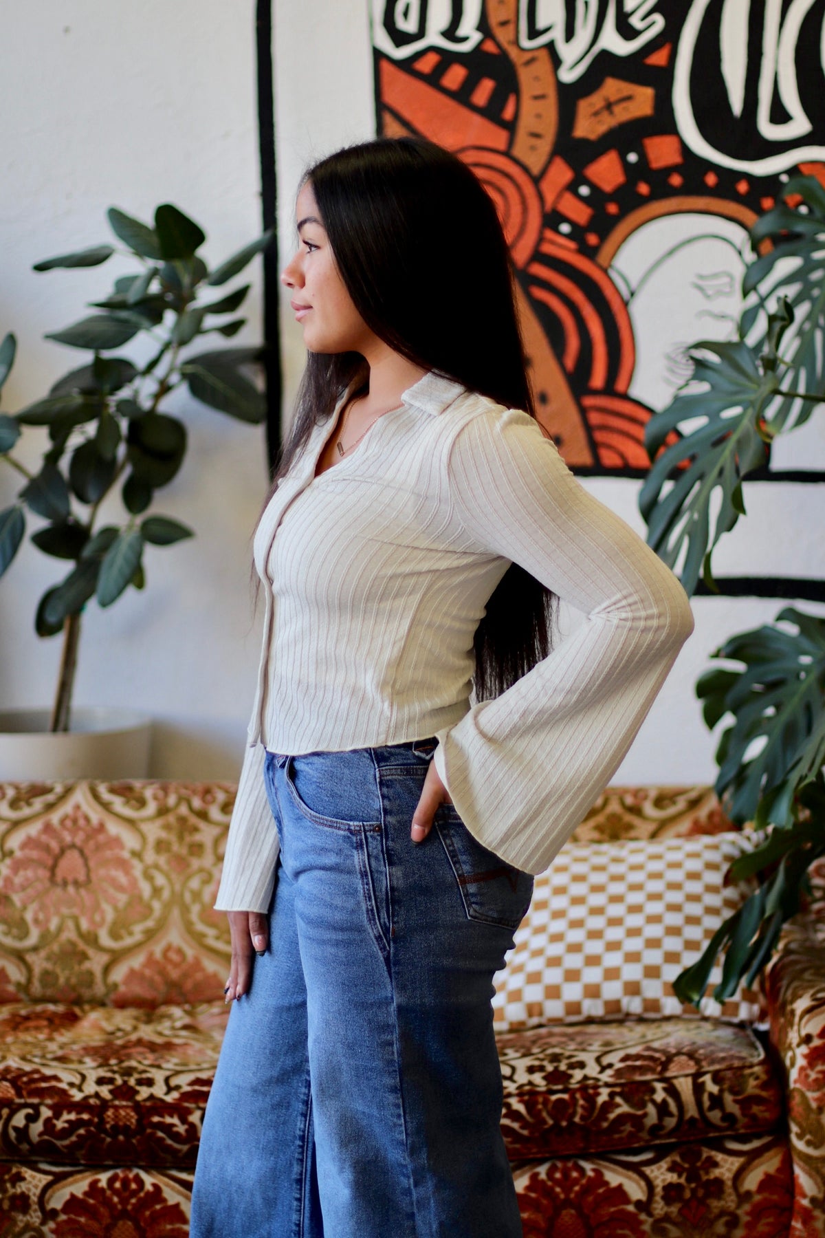 Knit Button Down Top + Cream