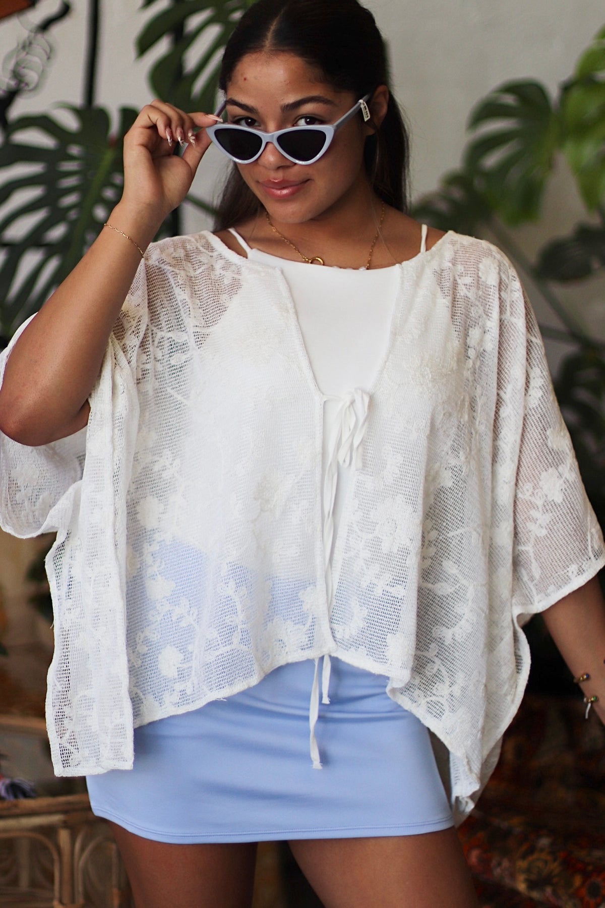 Oversized Floral Lace Cover-Up in White