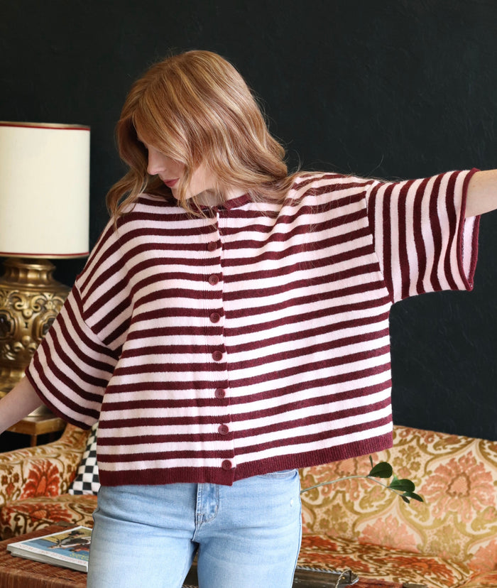 Makinly Burgundy Stripe Cardi