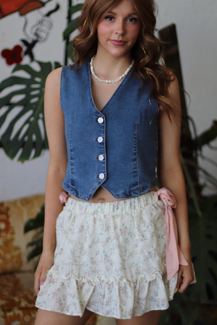 Floral Mini Skirt w/ Shorts in Blush