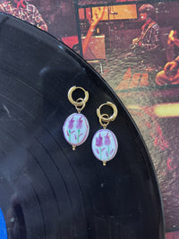 Ceramic Floral 18K GP Huggie Earrings + Purple