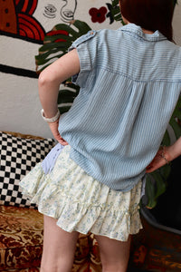 Floral Bow Mini Skirt w/ Shorts in Sky