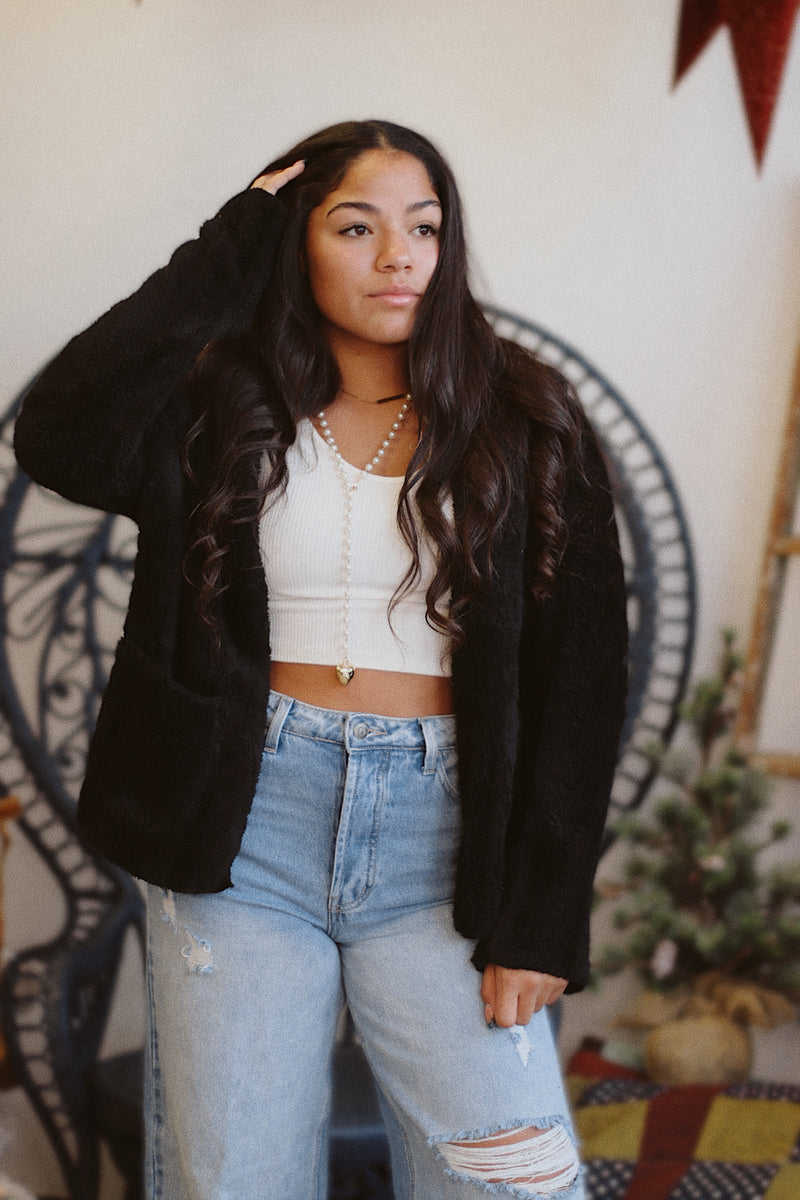 Teddy Hooded Jacket + Black | BF '25