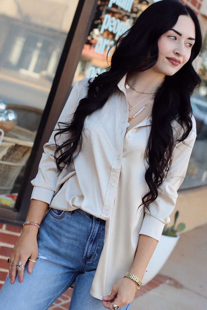 Cassidy Satin Blouse + Champagne