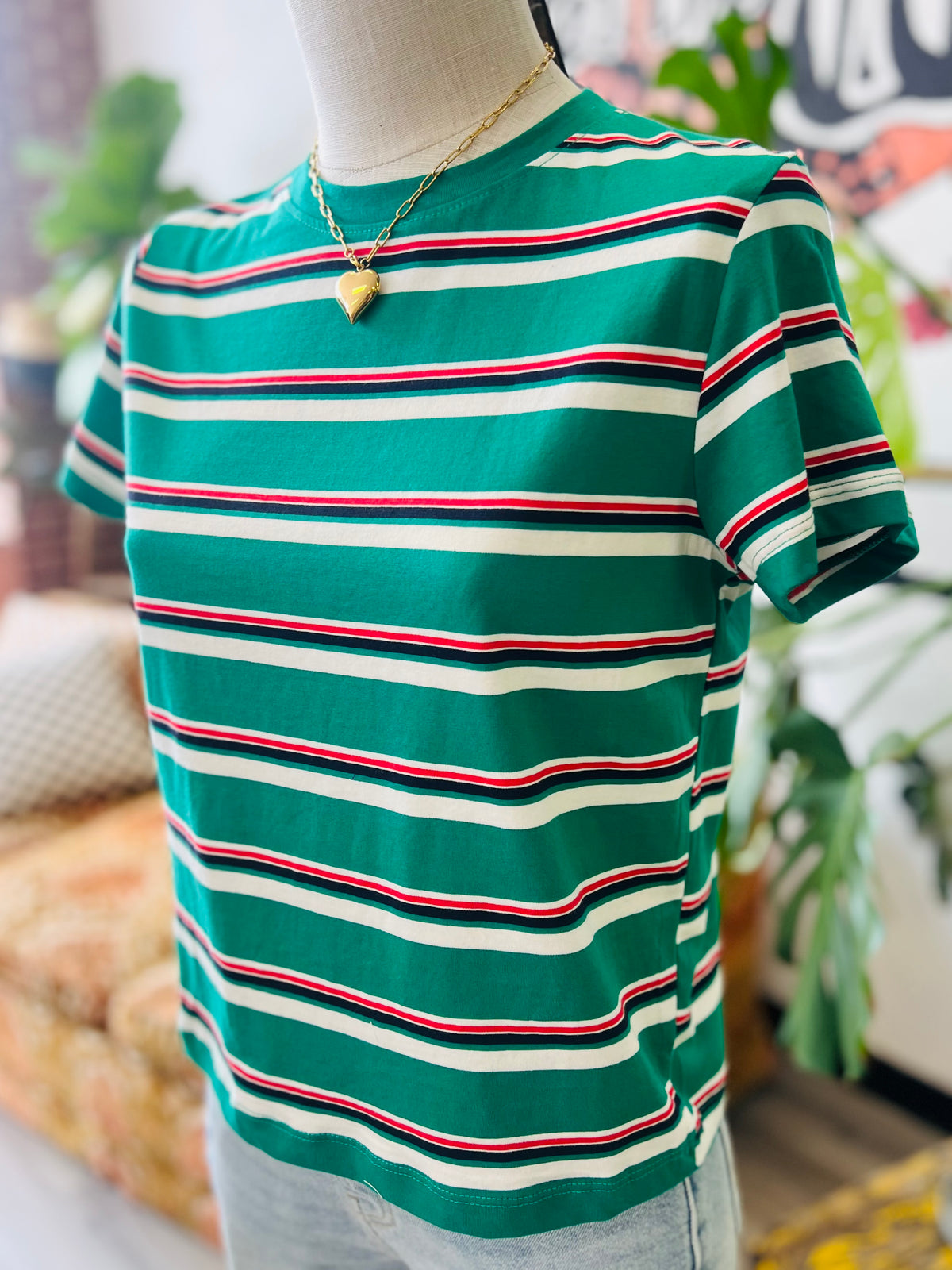 Basic Green Striped Cotton Tee