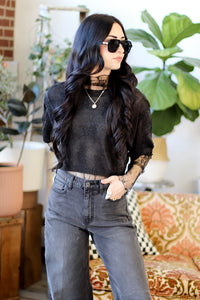 Vixen Black Sheer Cropped Knit Top