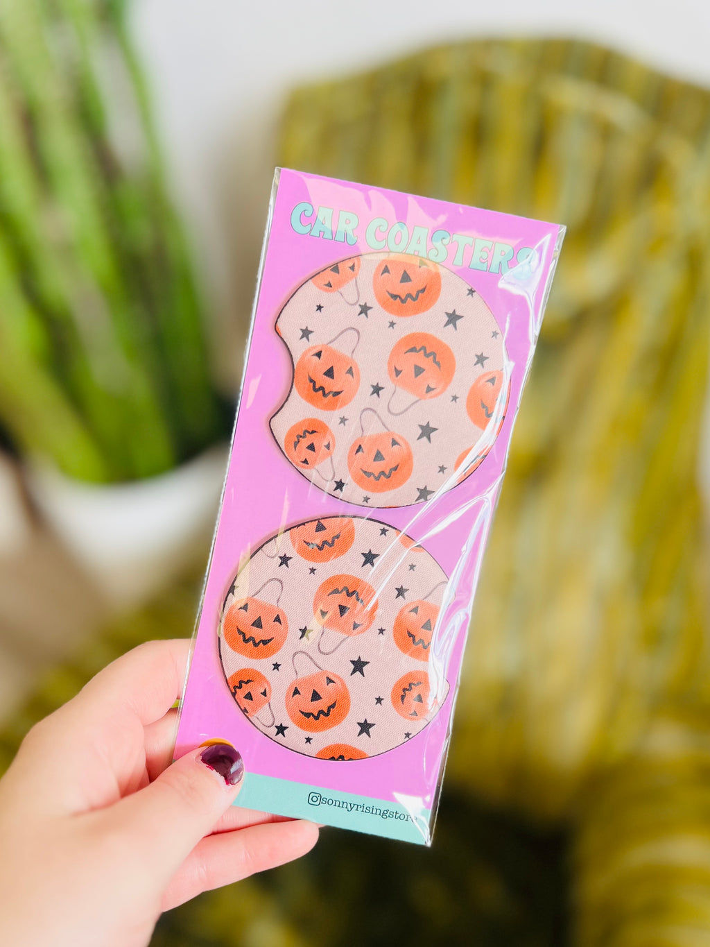 Halloween Bucket Pattern Car Coaster Set of 2