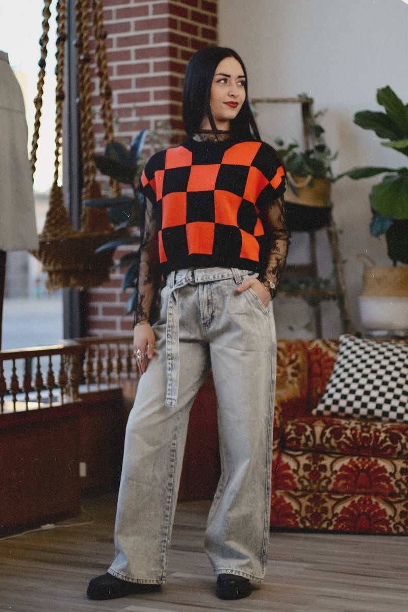 Catch a Vibe Checkered Knit Top