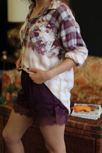 Vixen Lace Hem Satin Shorts + Plum
