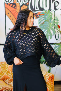 Crochet Cropped Sweater + Black