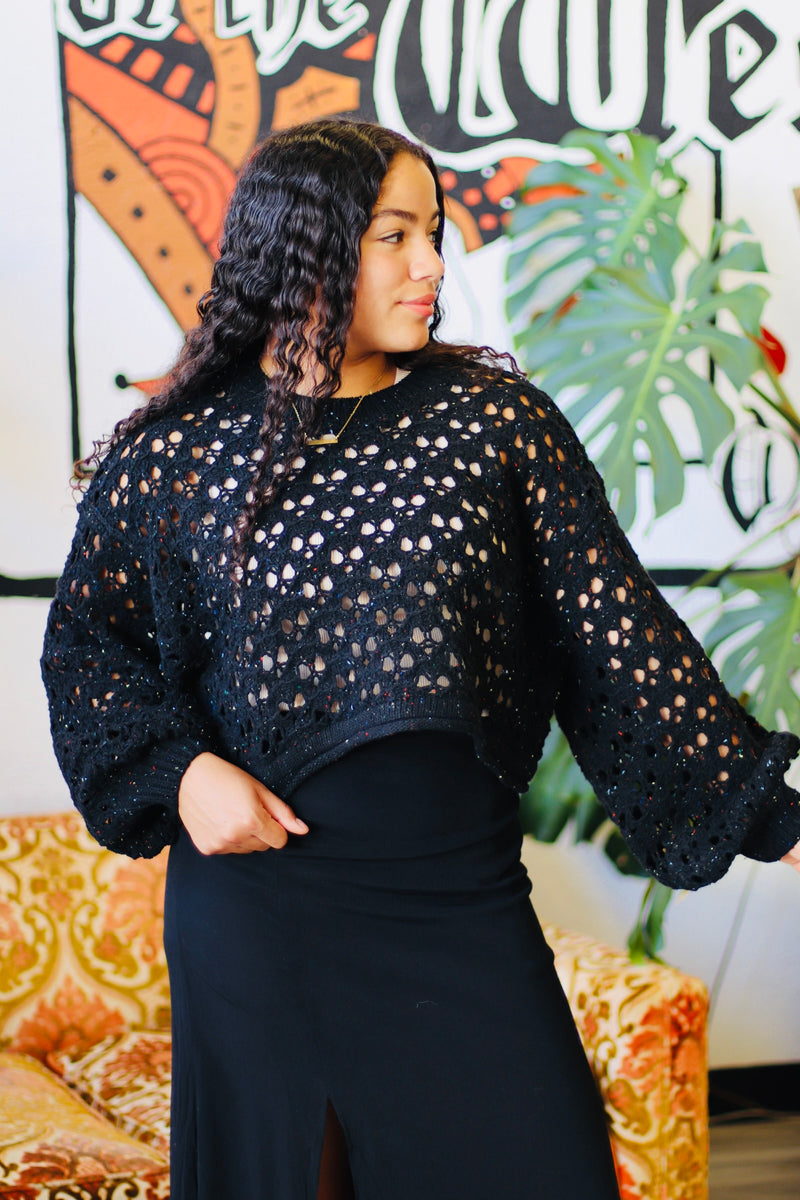 Crochet Cropped Sweater + Black