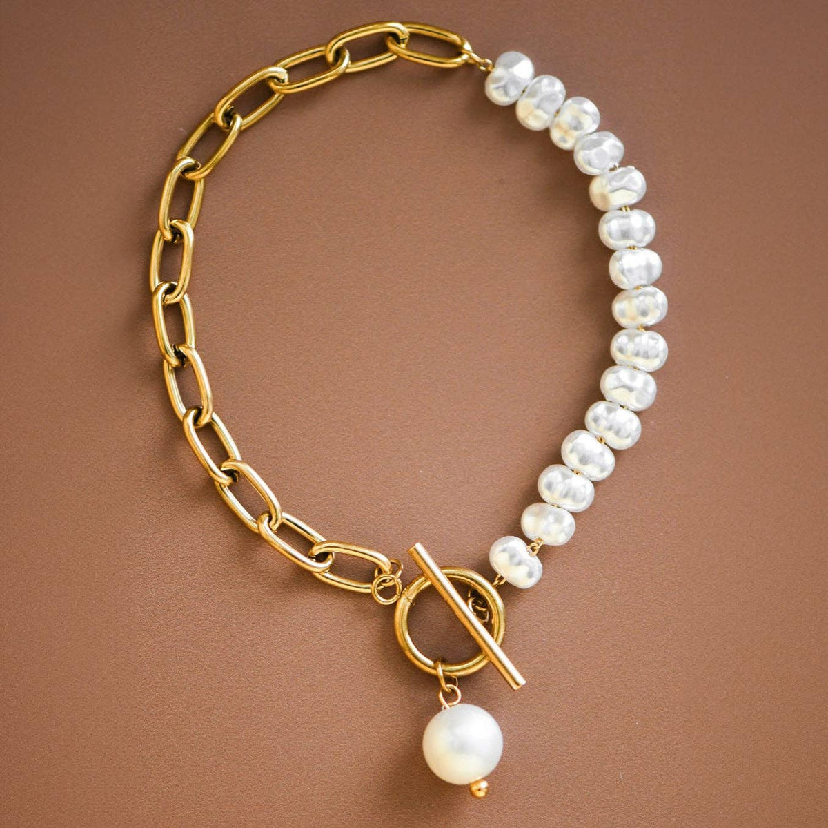 18K Gold Plated Waterproof Pearl Chain Bracelet