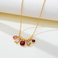 Pink & Red Crystal Cluster Charm Pendant Necklace