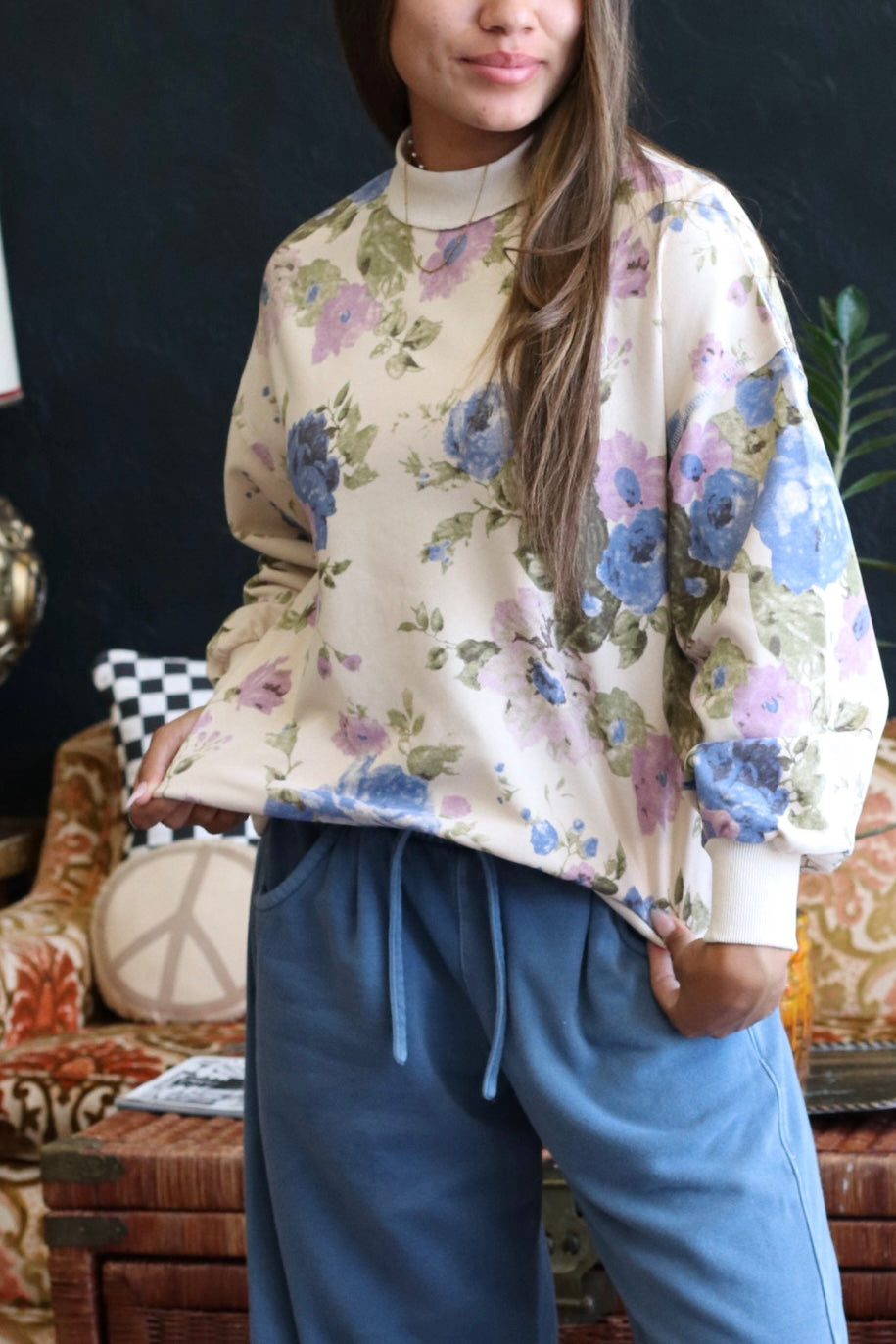 DJ Cream Floral Print Sweatshirt
