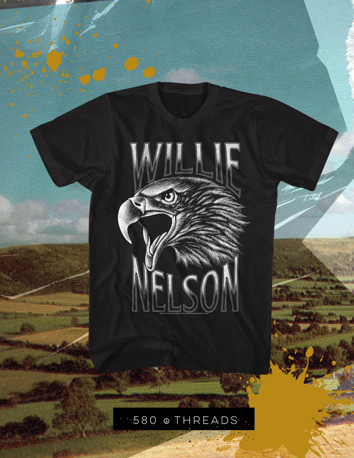 Willie Nelson Screaming Eagle Tee in Black