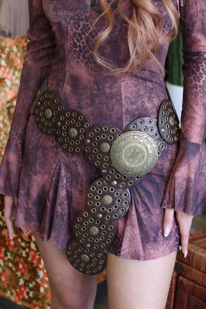 Brown Western Embellished Disc Belt