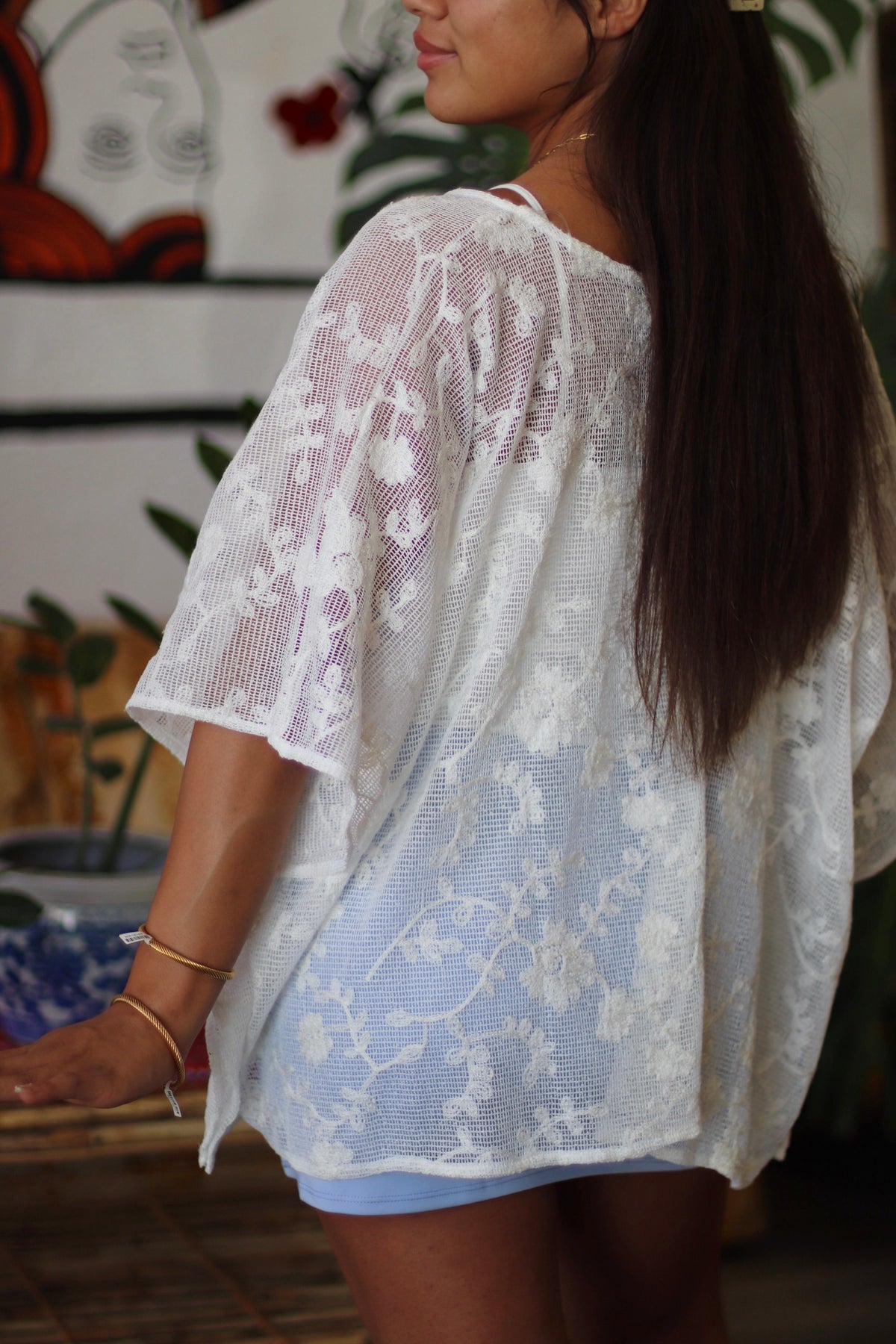 Oversized Floral Lace Cover-Up in White