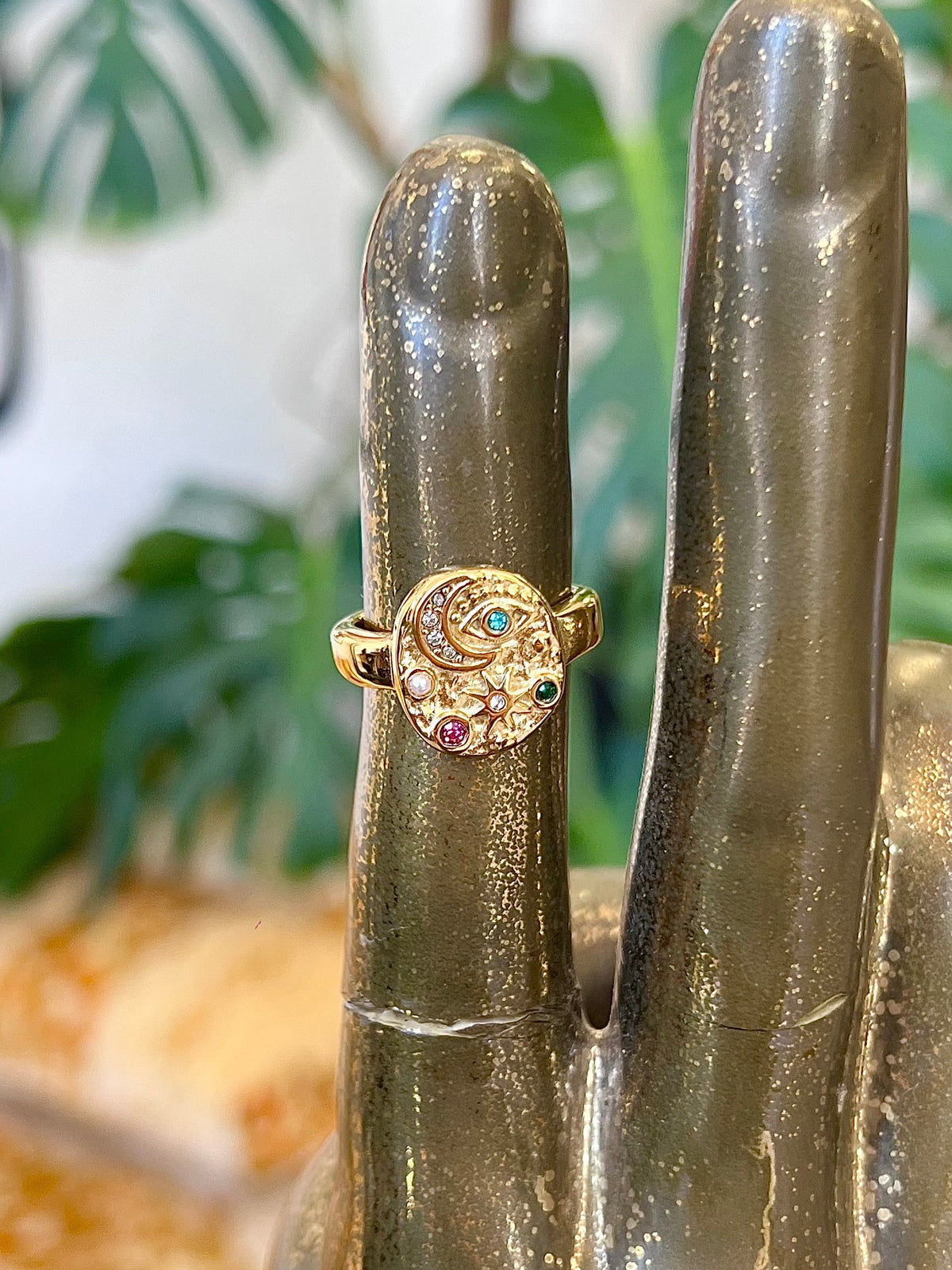 Colorful Cubic Zirconia Star Moon Eye Ring