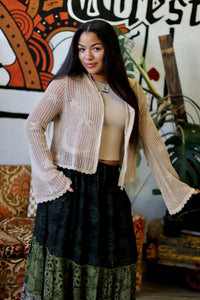 Celestial Lacy Cropped Zip Hoodie in Sand