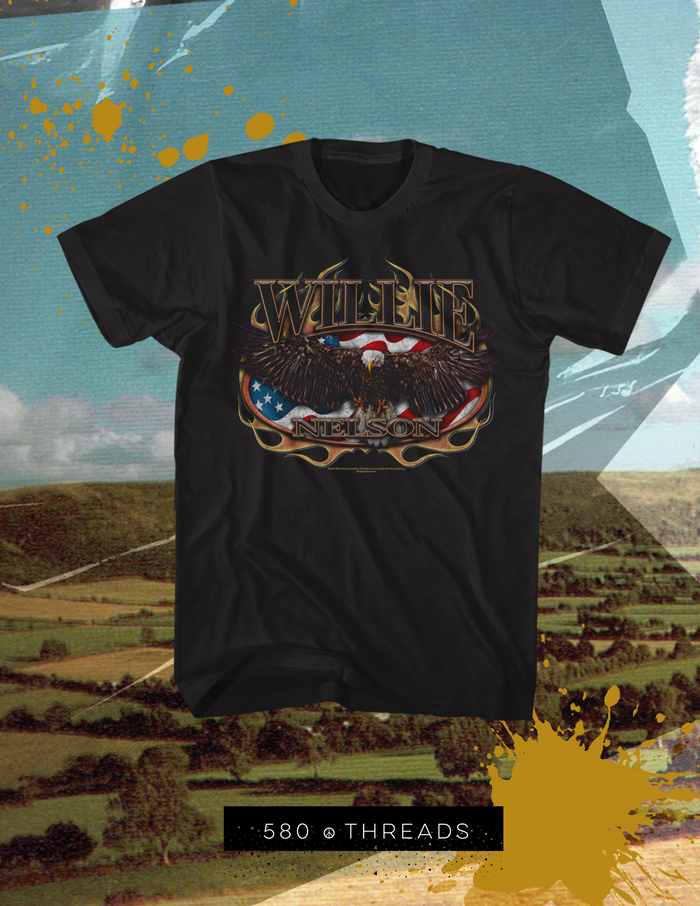 Willie Nelson Flaming Eagle Tee in Black