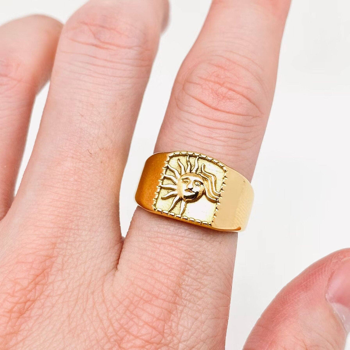 Chunky Signet 18K Gold Plated Sun Ring