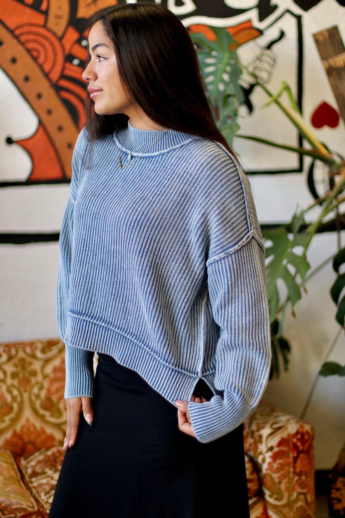 Ribbed Crop Sweater + Blue