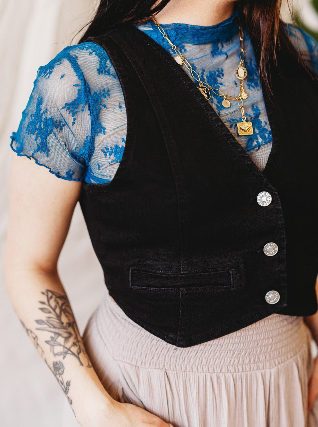 Short Sleeve Lace Layer Top + Teal