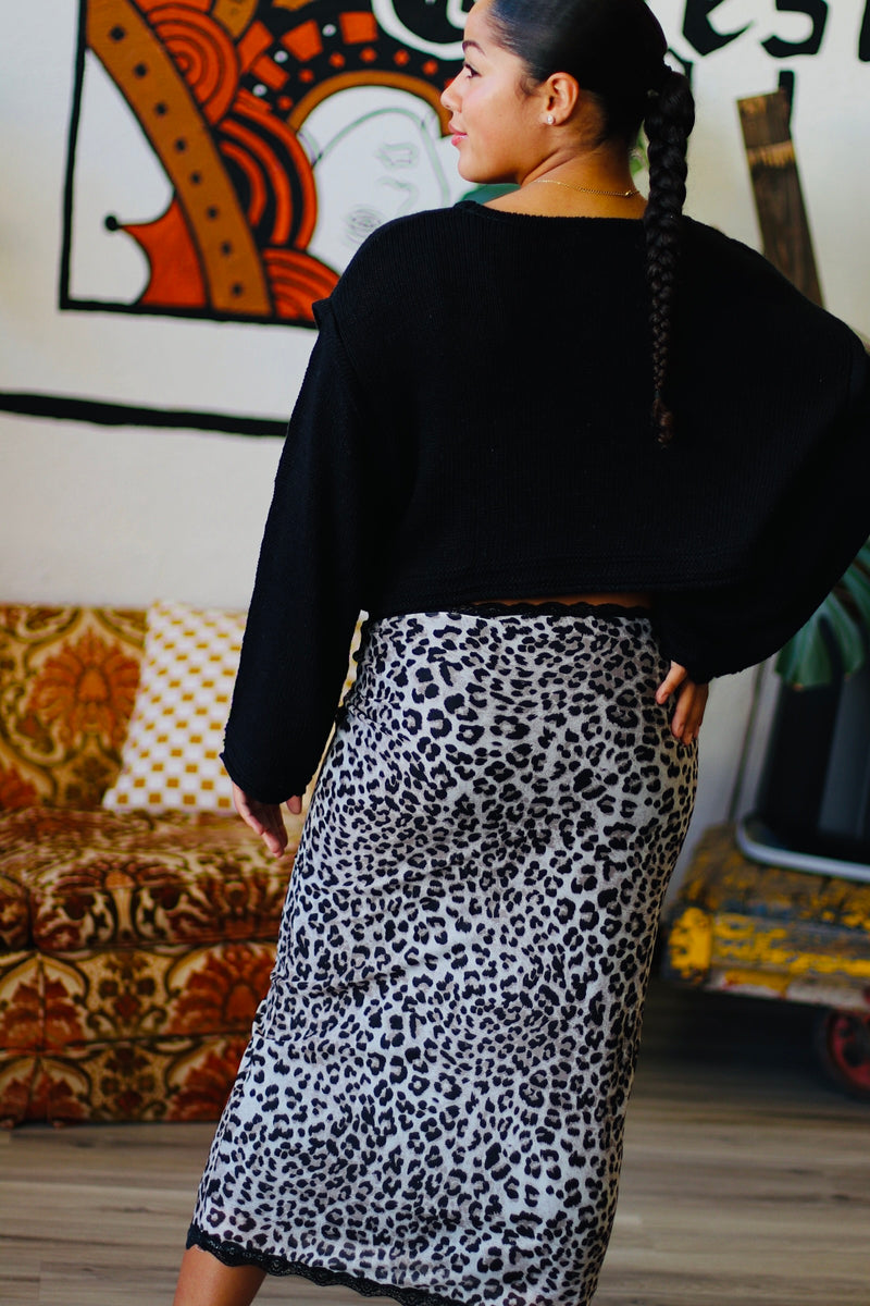 Cropped Knit Sweater in Black