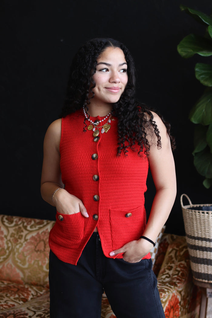 Stephanie Split Hem Knit Vest in Red