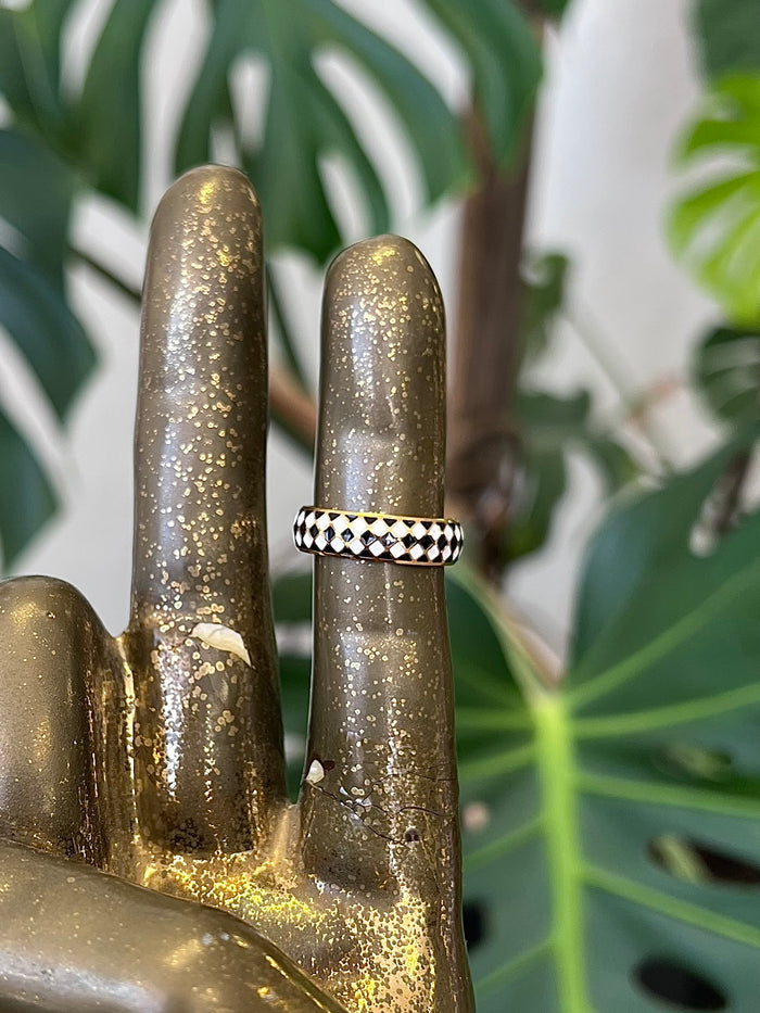 B&W Checkered 18K Gold Plated SS Ring