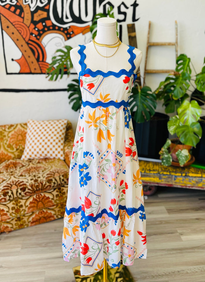 Bella Blue Trim Midi Dress
