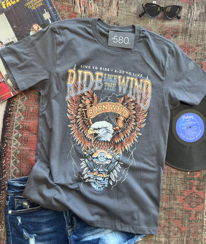 Ride Like The Wind Dark Gray Graphic Tee
