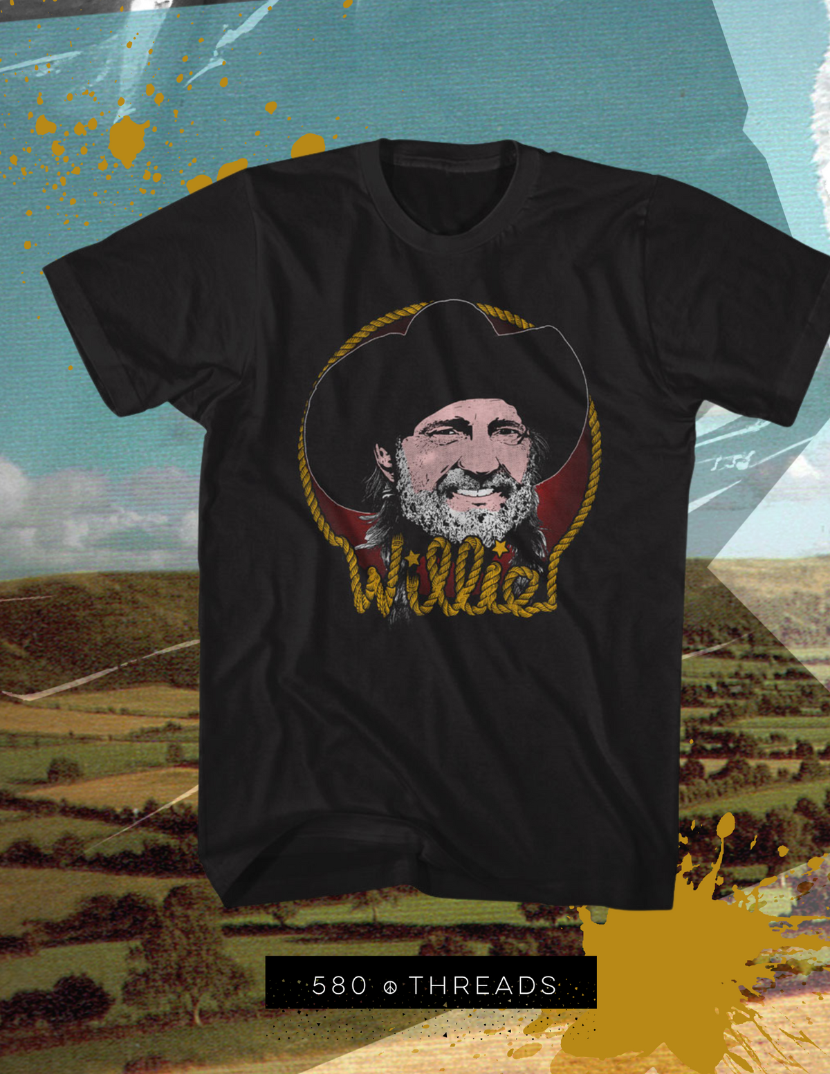 Willie Nelson Rope Border Tee in Black