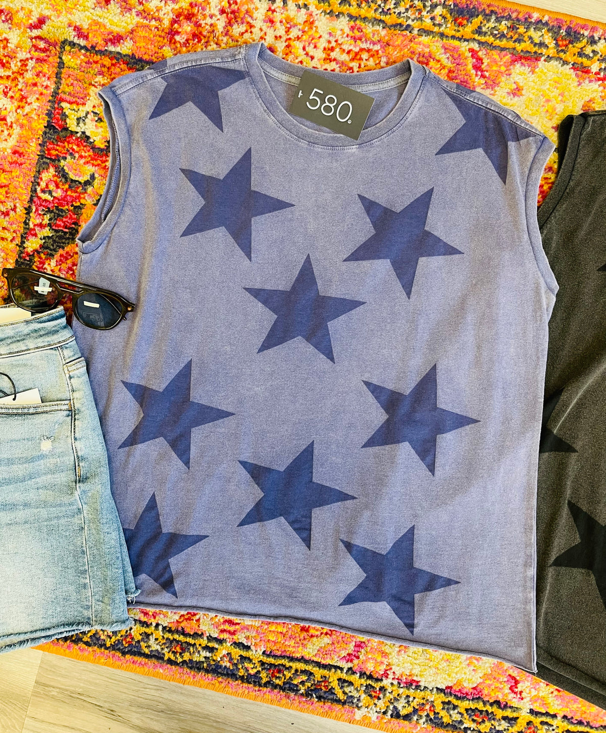 Star Muscle Tee in Blue