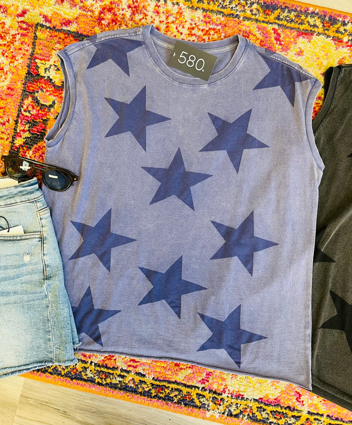 Star Muscle Tee in Blue