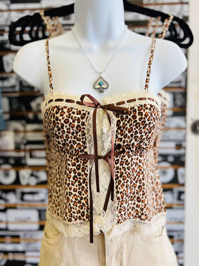 Leopard Lace Tie Top
