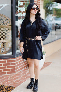 Sabrina Satin Mini Dress + Black