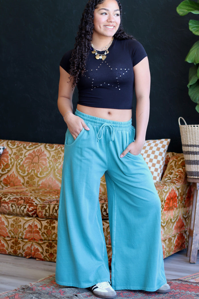 Mineral Wash Wide Leg Pants + Teal