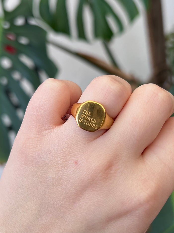 World Is Yours 18K Golden Signet Ring