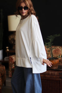 White Exposed Seam Oversized Crew Neck