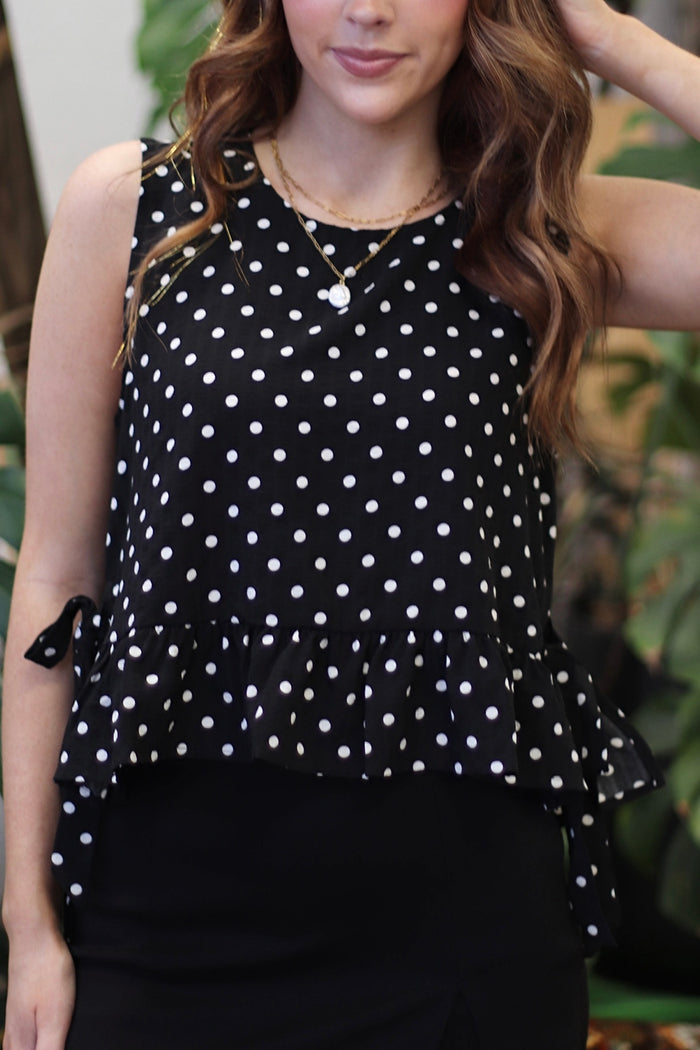 Dottie Black Ruffle Hem Top