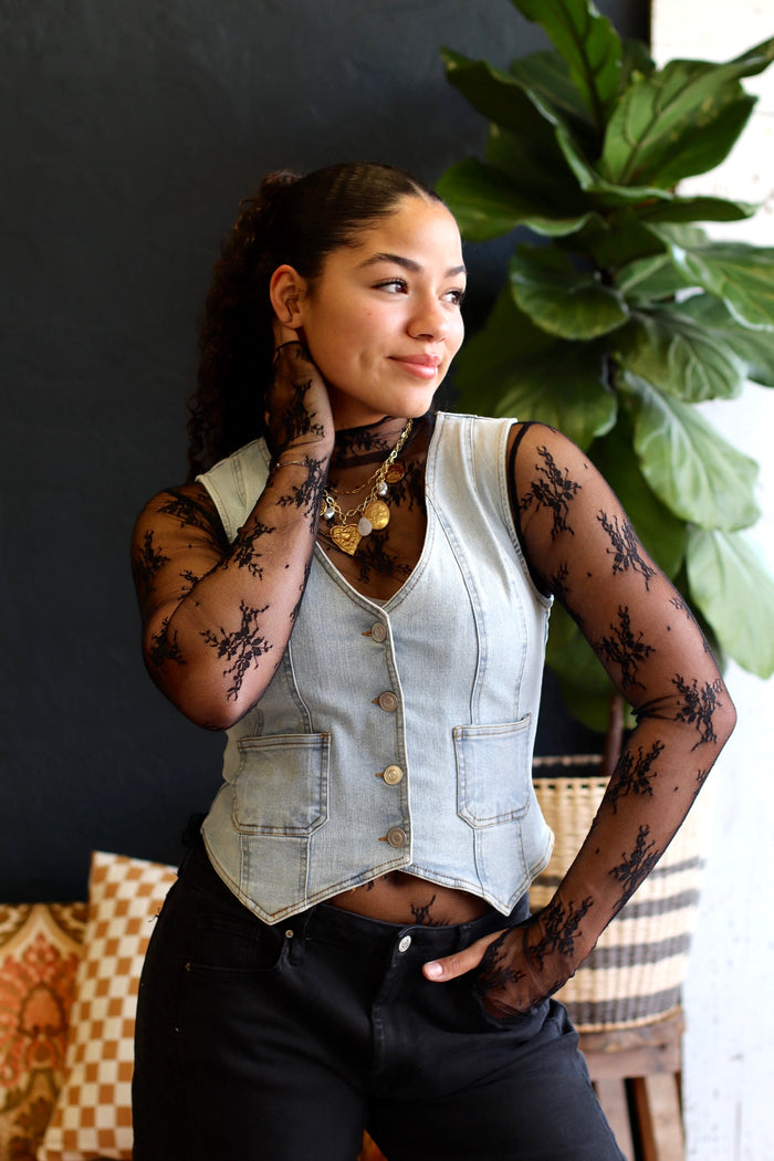 Black Lace Layering Shirt