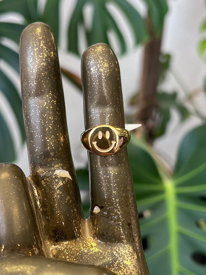 Medium 18K Gold Plated Stainless Steel Smiley Face Ring