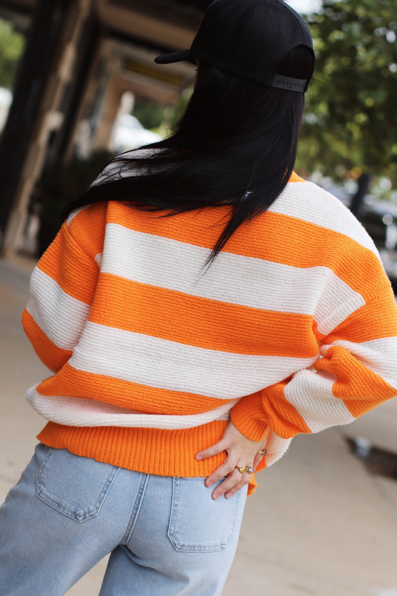 Striped Gameday Sweater + Orange/White