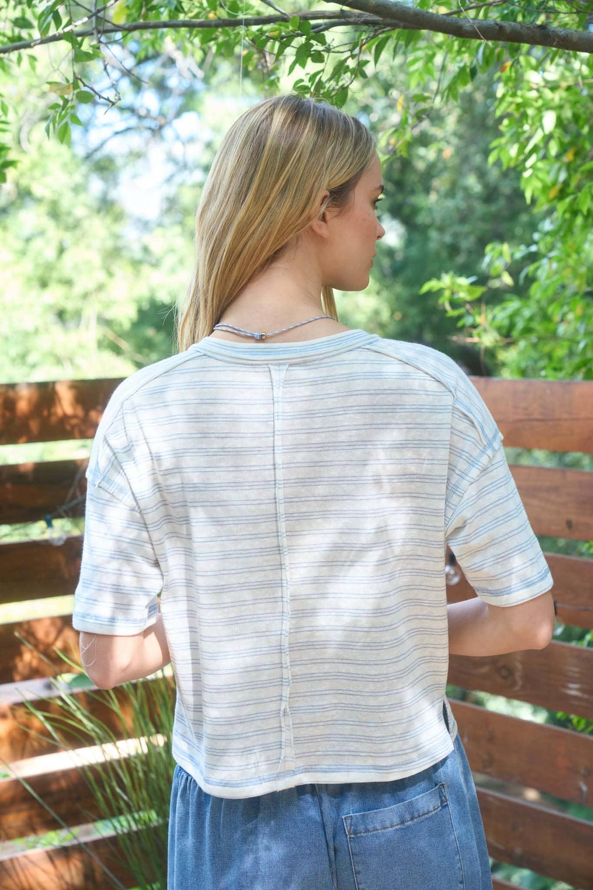 Lauren Blue Striped Henley Tee