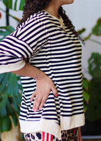 Molly Oversized Stripe Casual Knit Top Black