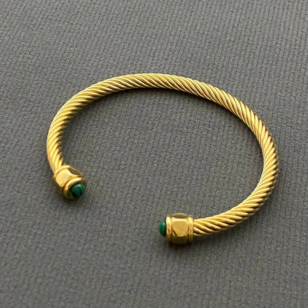 Inlaid Stone 18K GP Spiral Cuff + Malachite