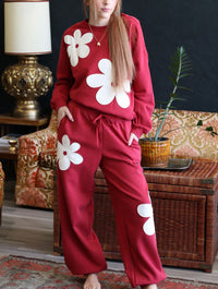 Red Floral Applique Crew Neck